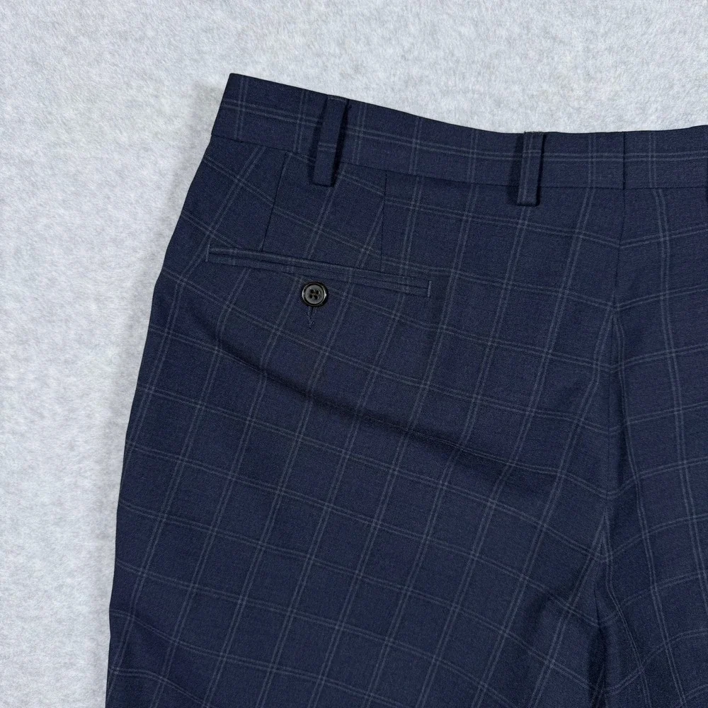 Lauren Ralph Lauren Mens Navy Blue Windowpane Plaid Dress Pants 36x29 Fits 36x27
